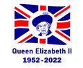 Queen Elizabeth Portrait Face 1952 2022 Blue With British Flag Ribbon Royalty Free Stock Photo