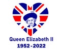 Queen Elizabeth Portrait Face 1952 2022 Blue With British Flag Heart Royalty Free Stock Photo