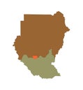 Sudan map silhouette with new borders. Africa, Republic of Sudan, South Sudan and Abyei.
