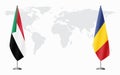 Sudan and Romania flags for official meeting