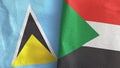 Sudan and Saint Lucia two flags textile cloth 3D rendering