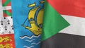 Sudan and Saint Pierre and Miquelon two flags textile cloth 3D rendering