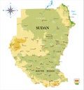 Sudan and South Sudan highly detailed physical map