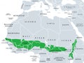 Sudanian savanna, belt of tropical savanna in Africa, political map