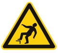 Sudden Drop Danger Warning Sign Icon Label, Black Triangle Over Yellow, Isolated Triangular Falling Injury Hazard Risk Caution