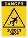 Sudden Drop Danger Warning Text Sign Icon Label, Black Triangle Over Yellow, Isolated Triangular Falling Injury Hazard Risk Royalty Free Stock Photo