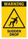 Sudden Drop Danger Warning Text Sign Icon Label, Black Triangle Over Yellow, Isolated Triangular Falling Injury Hazard Risk