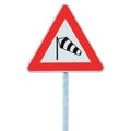 Sudden side cross winds likely ahead road sign, isolated traffic warning flying sock crosswinds sidewind signage, hazard danger Royalty Free Stock Photo