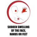 Sudden swelling of the face, hands or feet, symptom symbol in red circle