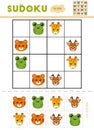 Sudoku for children, education game. Cartoon animals