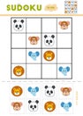 Sudoku for children, education game. Cartoon animals