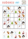 Sudoku for children, education game. Cartoon Christmas items