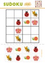 Sudoku for children, education game. Cartoon insects