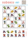 Sudoku for children, education game. Cartoon set of scarves