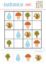 Sudoku for children, education game. Nature items.