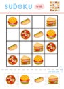 Sudoku for children, education game. Pizza, Hot dog, Burger