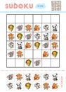 Sudoku for children, education game. Set of cartoon animals