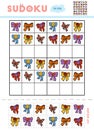 Sudoku for children, education game. Set of cartoon bows.