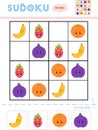 Sudoku for children, education game. Set of fruits with funny faces