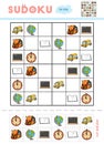 Sudoku for children, education game. Set of school objects