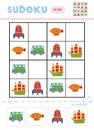 Sudoku for children, education game. Set of transport objects