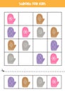 Educational Sudoku game with cute cartoon colorful mittens.
