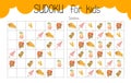 Sudoku educational game or leisure activity worksheet vector illustration, printable grid to fill in missing images, autumn