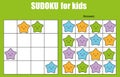 Sudoku game for children. Kids activity sheet with cute stars characters