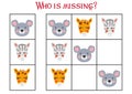 Sudoku game for children with pictures. Kids activity sheet. cute African animals