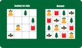 Sudoku game with christmas pictures bell, gift for children, easy level, education game for kids, preschool worksheet activity,