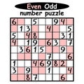 Sudoku game with different cells for even and odd numbers vector Royalty Free Stock Photo