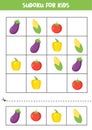 Sudoku game with eggplant, corn, tomato and pepper