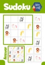 Sudoku game for kids with pictures and animals. Children sheets. Learning, educational game