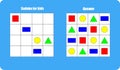 Sudoku game with pictures geometric shapes for children, easy level, education game for kids, preschool worksheet activity, task