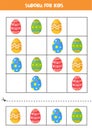 Sudoku game. Set of colorful Easter eggs