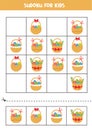 Sudoku game. Set of Easter baskets with eggs