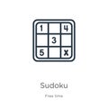 Sudoku icon. Thin linear sudoku outline icon isolated on white background from free time collection. Line vector sudoku sign, Royalty Free Stock Photo