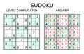 Sudoku. Kids and adult mathematical mosaic. Magic square. Logic