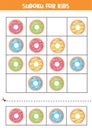 Sudoku for kids with cartoon donuts. Logical game for preschool kids