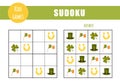 Sudoku for kids. Children activity sheet. Puzzle game with St. Patrick day elements. Education and leisure concept