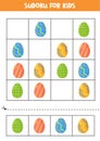 Sudoku for kids with Easter eggs. Logic puzzle for kids