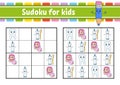 Sudoku for kids. Education developing worksheet. Activity page with pictures. Puzzle game for children. Logical thinking training