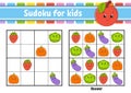 Sudoku for kids. Education developing worksheet. Vegetable, fruit. Cartoon character. Color activity page. Puzzle game for