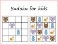 Sudoku for kids. Game for preschool kids, training logic. Worksheet for children.