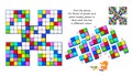 Sudoku for kids. Logic game. Find the places for blocks of puzzle and paint empty spaces so that each line has 6 different colors