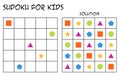 Sudoku for kids with solution, geometrical shapes, version 2