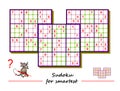 Sudoku puzzle. Big size, difficult level. Logic game for children and adults. Printable page for kids brain teaser book.