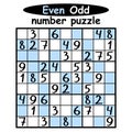 Sudoku puzzle with Even-Odd numbers vector illustration Royalty Free Stock Photo