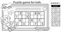 Sudoku puzzle. Logic puzzle for kids. Education game for children. Boy with a drum. Coloring Page. Worksheet vector design for