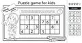 Sudoku puzzle. Logic puzzle for kids. Education game for children. Boy with headphones. Coloring Page. Worksheet vector design for